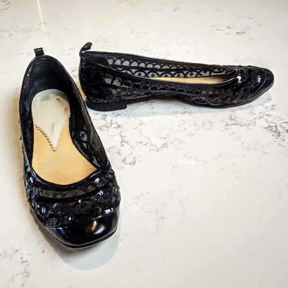 Giorgio Armani Black Mesh Sequin Italian Ballet Flats - Picture 1 of 9